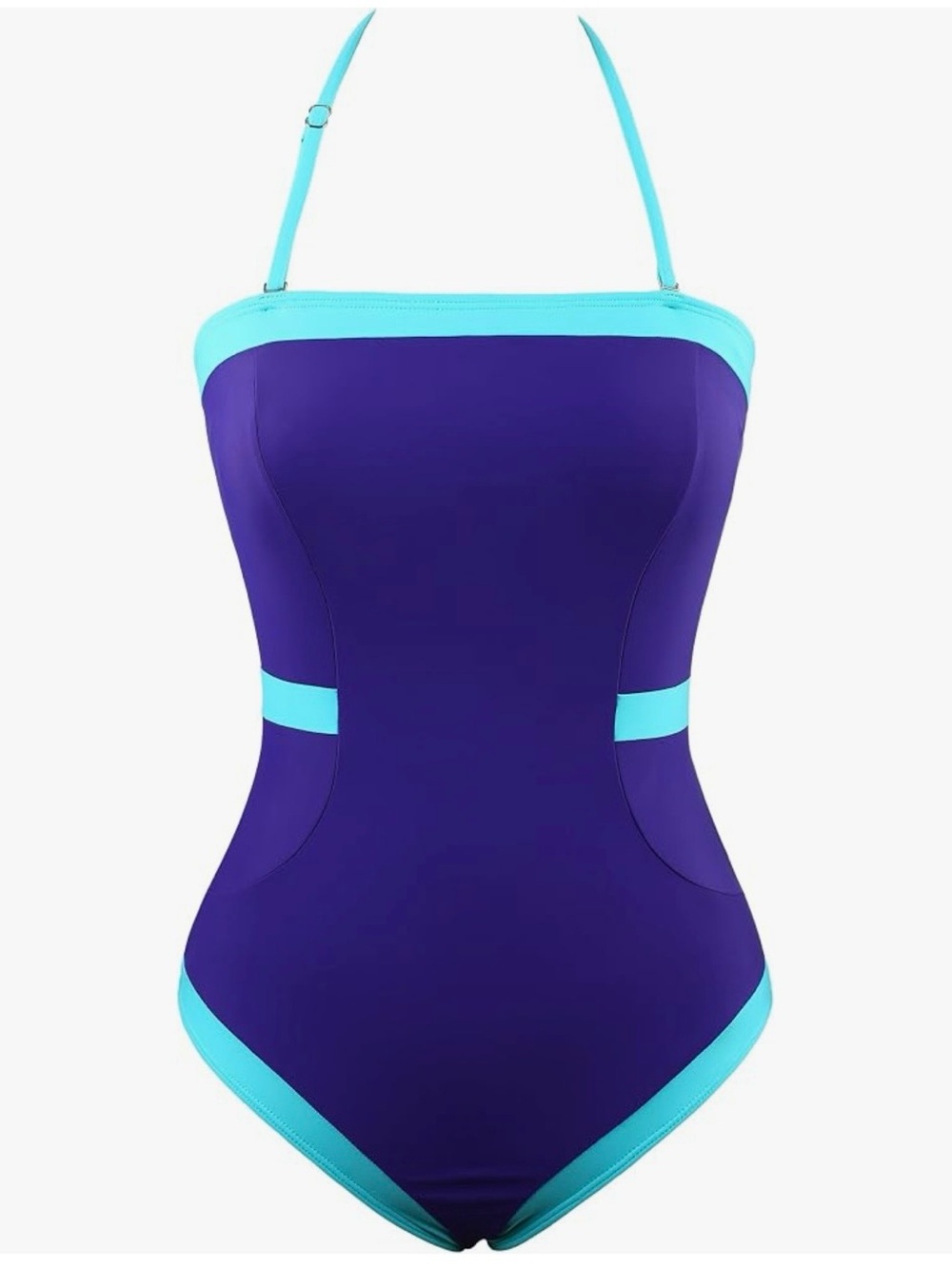 Colorblock Bandeau One-Piece Swimsuit in Purple and Aqua